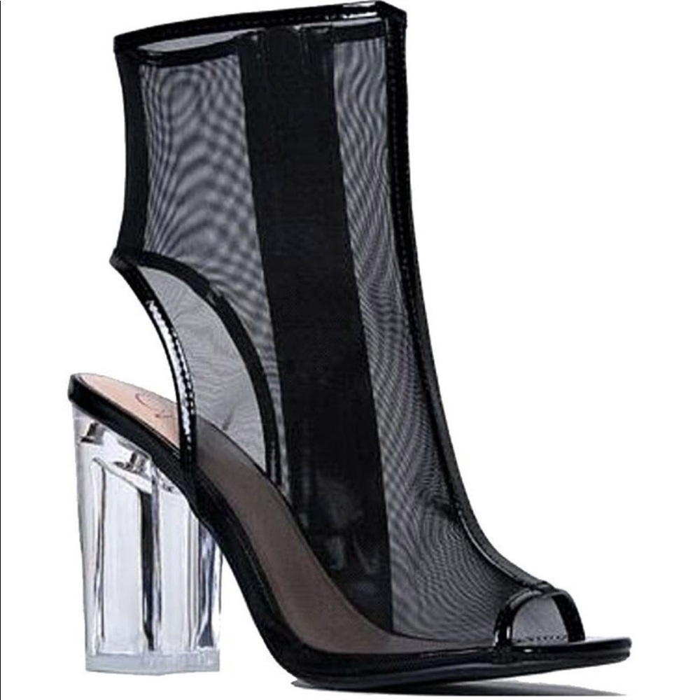 Black Mesh Ankle Booties With Clear Block Heel - image 1